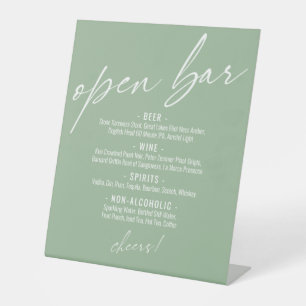 Hedendaagse handgeschreven saliegroene open bar-me reclamebord met voetstuk