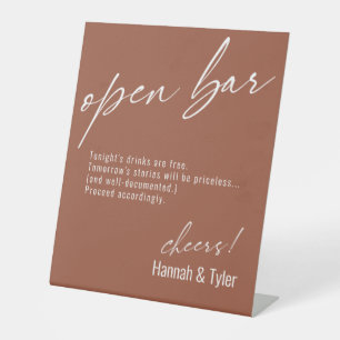 Hedendaagse handgeschreven tekst Funny Open Bar Te Reclamebord Met Voetstuk