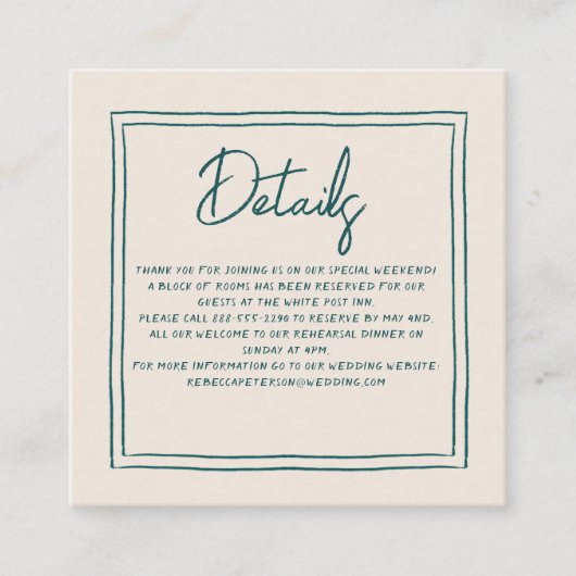 Hedendaagse handschrift retro bruiloft details informatiekaartje (Voorkant)