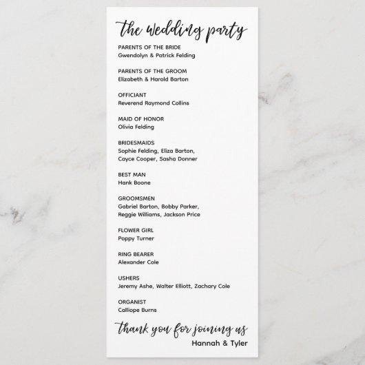 Hedendaagse handschrift typografie eenvoudig programmakaart (Achterkant)