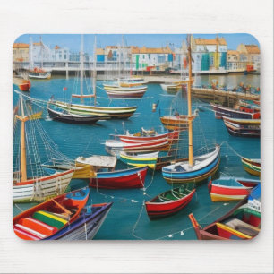 Hedendaagse haven boten toeristische stad mooi muismat