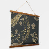 Hedendaagse Hawaïaanse Tapa Icons Hangend Wandkleed (Gebogen)