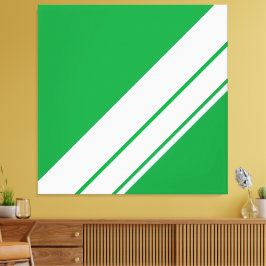 Hedendaagse Helder Groen Wit Racing Stripes Canvas Afdruk