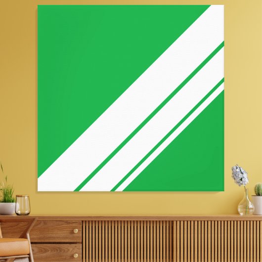 Hedendaagse Helder Groen Wit Racing Stripes Canvas Afdruk (Insitu (Woonkamer))