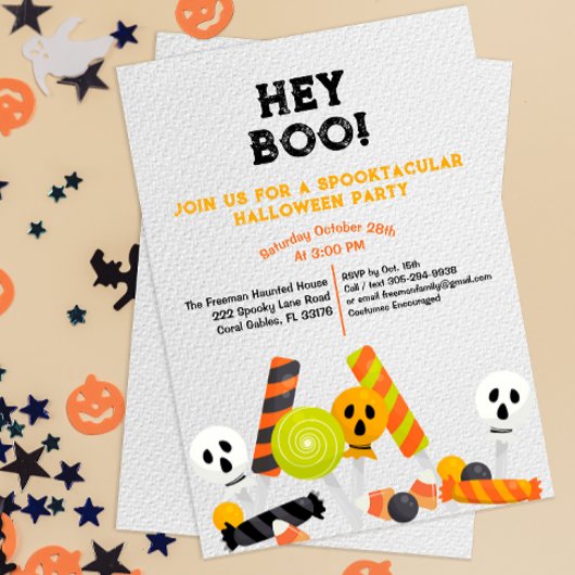 Hedendaagse Hey Boo Kinder Halloween Party Uitnodi Kaart