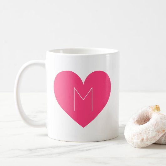 Hedendaagse Hot Pink Heart Monogram Mok (Met donut)