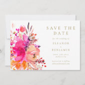 Hedendaagse Hot Pink Waterverf Floral Elegant Wedd Save The Date (Voorkant)