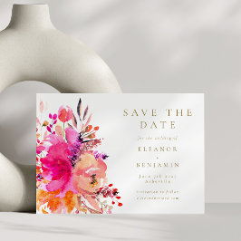Hedendaagse Hot Pink Waterverf Floral Elegant Wedd Save The Date