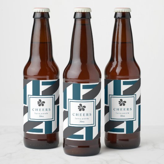 Hedendaagse houtskool en Blauwgroen strepen Bier Etiket (Flessen)