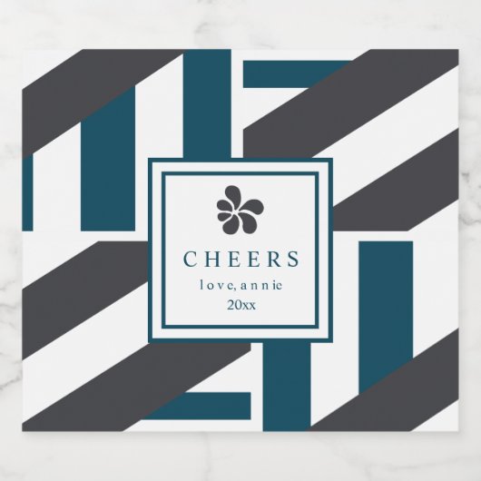 Hedendaagse houtskool en Blauwgroen strepen Bier Etiket (Enkel label)