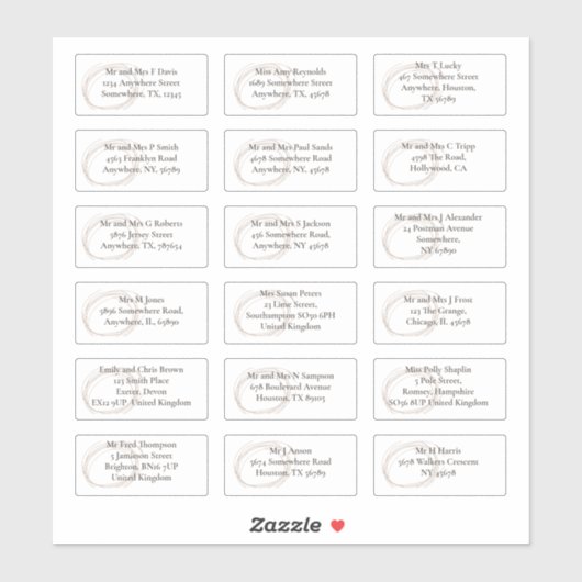 Hedendaagse individuele gastnaamadressen sticker (Vel)