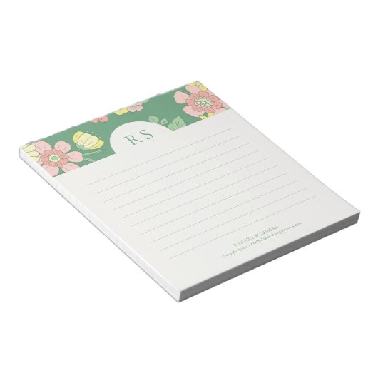 Hedendaagse Initialen Boho Floral Lined Notitieblok (Schuin)