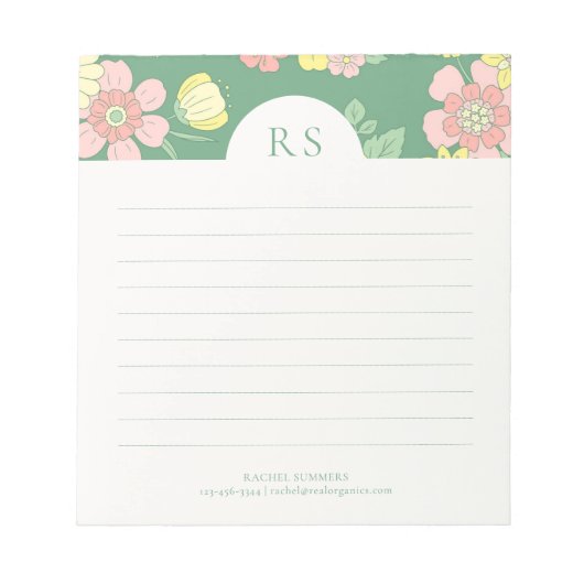 Hedendaagse Initialen Boho Floral Lined Notitieblok (Voorkant)