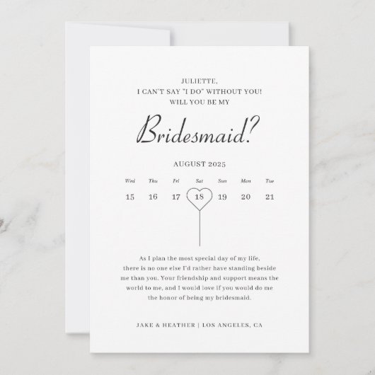 Hedendaagse kalender bruidsmeisje vraag foto kaart (Voorkant)