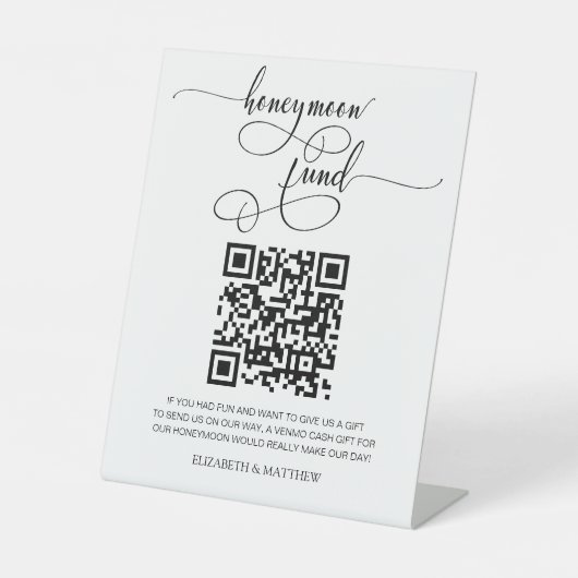 Hedendaagse kalligrafie Honeymoon Fonds QR Code Pe Reclamebord Met Voetstuk (Voorkant)