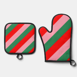 Hedendaagse Kerst Kerststrips Ovenwant & Pannenlap Set