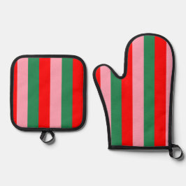 Hedendaagse Kerst Strepen Ovenwant & Pannenlap Set
