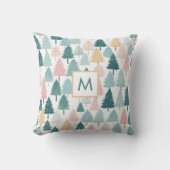 Hedendaagse Kerstbomen met monogram in een rustic  Kussen (Voorkant)