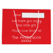 Hedendaagse kerstcadeautas met scriptlettertype groot cadeauzakje (Achterkant)