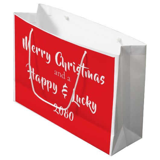Hedendaagse kerstcadeautas met scriptlettertype groot cadeauzakje (Voorkant Gekanteld)
