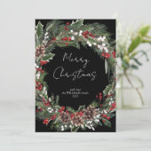 Hedendaagse Kerstgroene Krans met Rode Bessen en B Feestdagenkaart (Staand voorkant)