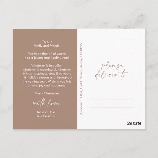 Hedendaagse kerstgroet, familiefoto briefkaart (Achterkant)