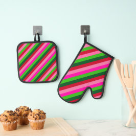 Hedendaagse kleuren Kerst Strepen Ovenwant & Pannenlap Set