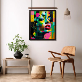 Hedendaagse Kunst Moderne Portret Vrouwen Groen Ro Foto Afdruk