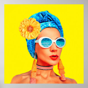 Hedendaagse kunstcollage. Vacation mode Girl Cu Poster