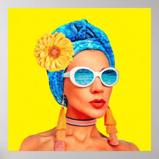 Hedendaagse kunstcollage. Vacation mode Girl Cu Poster (Voorkant)