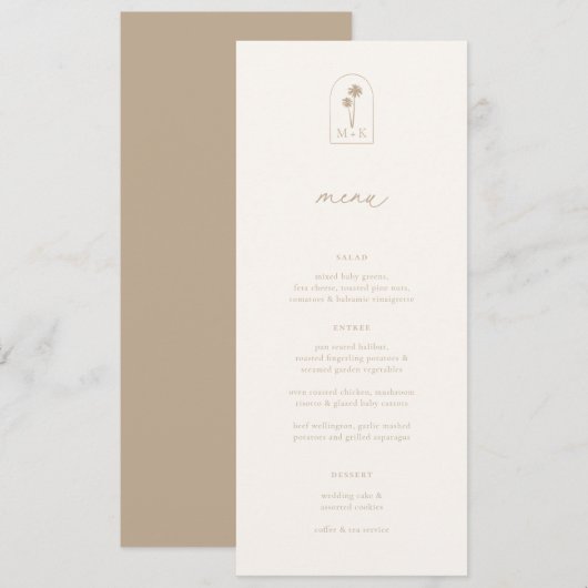 Hedendaagse Kustchic Beige bruiloft Menu (Voorkant / Achterkant)