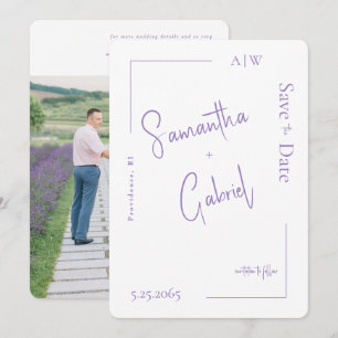 Hedendaagse Lavendel Foto Bruiloft Save the Date