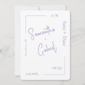 Hedendaagse Lavendel Foto Bruiloft Save the Date (Voorkant)