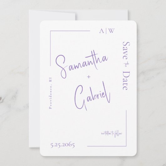 Hedendaagse Lavendel Foto Bruiloft Save the Date (Voorkant)