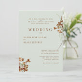 Hedendaagse lichte salie warme gebladerte bruiloft kaart (Staand voorkant)