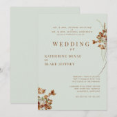 Hedendaagse lichte salie warme gebladerte bruiloft kaart (Voorkant / Achterkant)