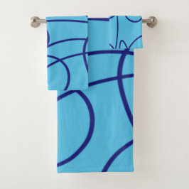 Hedendaagse lijnkunst in blauw bad handdoek