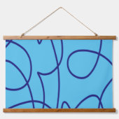 Hedendaagse lijnkunst in blauw hangend wandkleed (Voorkant)