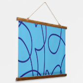 Hedendaagse lijnkunst in blauw hangend wandkleed (Gebogen)
