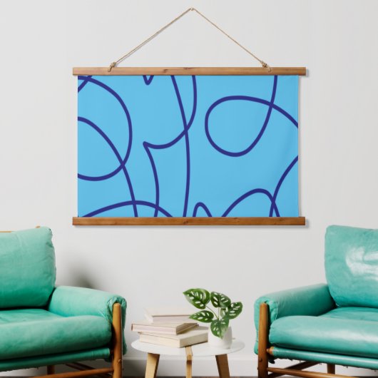Hedendaagse lijnkunst in blauw hangend wandkleed (Woonkamer)