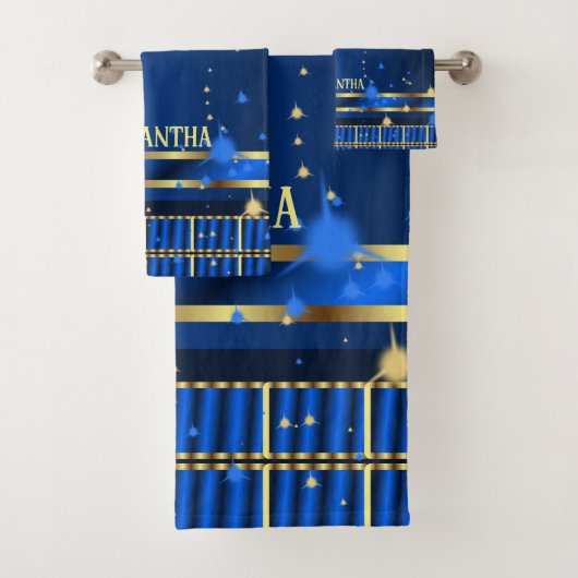 Hedendaagse marine en Royal Blue Gold geometrisch Bad Handdoek (Insitu)