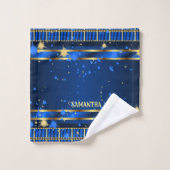 Hedendaagse marine en Royal Blue Gold geometrisch Bad Handdoek (Wasdoekje)