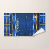 Hedendaagse marine en Royal Blue Gold geometrisch Bad Handdoek (Handdoek)