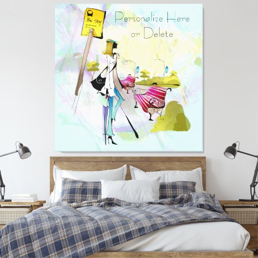 Hedendaagse Meisje Bus Stop Stretched Canvas Print (Insitu (Slaapkamer))