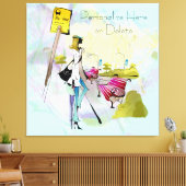 Hedendaagse Meisje Bus Stop Stretched Canvas Print (Insitu (Woonkamer))