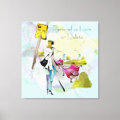 Hedendaagse Meisje Bus Stop Stretched Canvas Print (Voorkant)