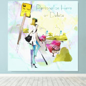 Hedendaagse Meisje Bus Stop Stretched Canvas Print (Insitu (Houten vloer))