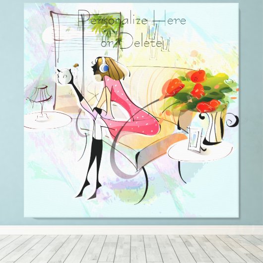 Hedendaagse Meisje Muziek Stretched Canvas Print (Insitu (Houten vloer))