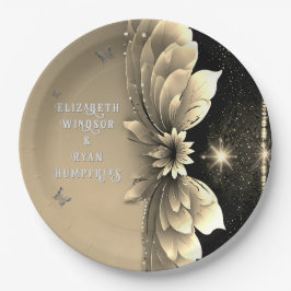 Hedendaagse Metallic Gouden Bloemen Bruiloft Uitno Papieren Bordje