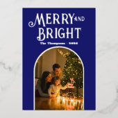 Hedendaagse Midnight Blue & Zilver Kerst Foto Folie Feestdagenkaart (Voorkant)